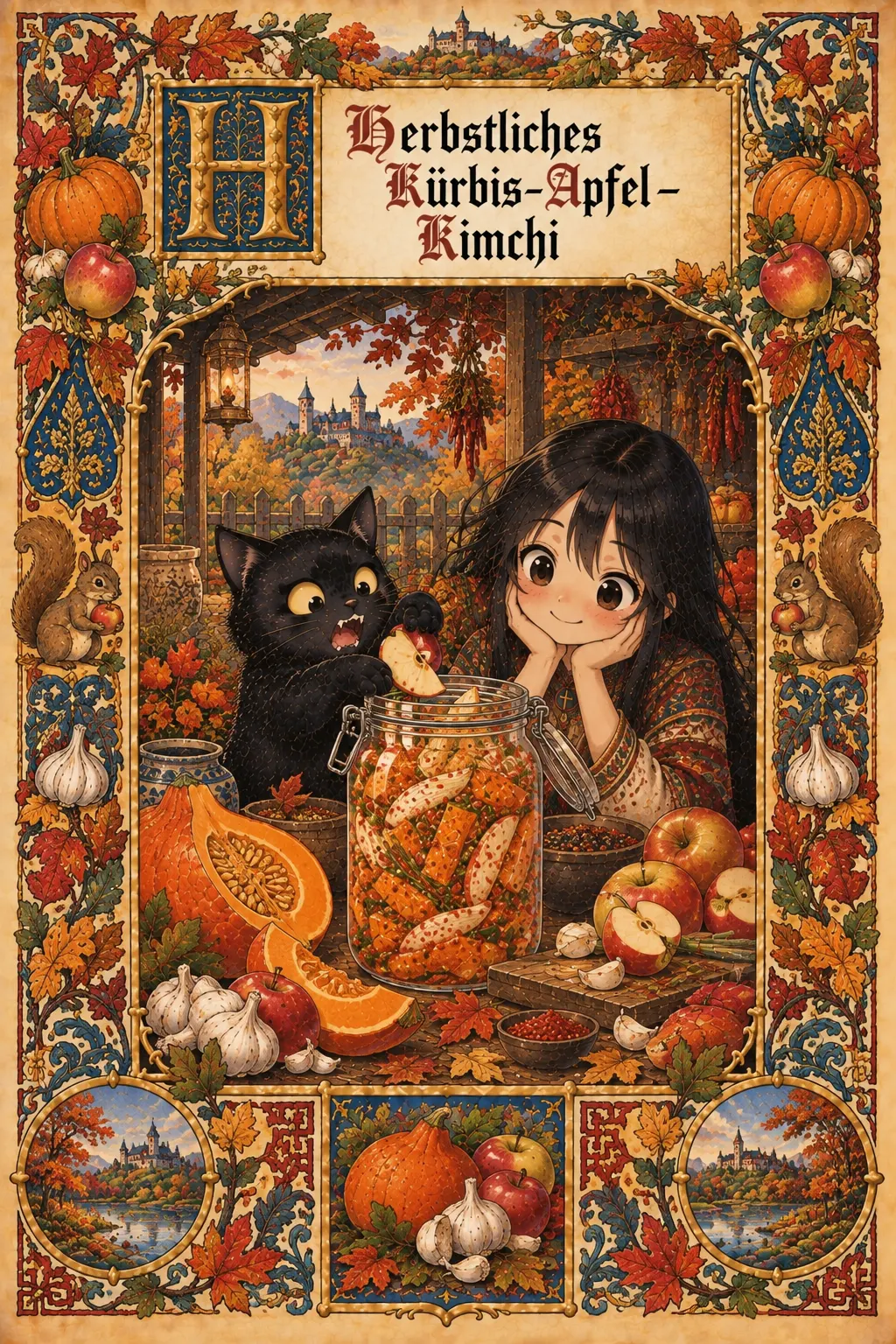 Buchmalerei zum Rezept „Herbstliches Kürbis-Apfel-Kimchi“