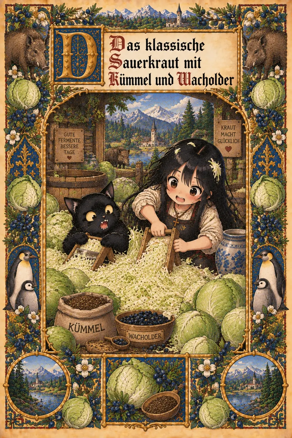Buchmalerei zum Rezept „Klassisches Sauerkraut mit Kümmel“