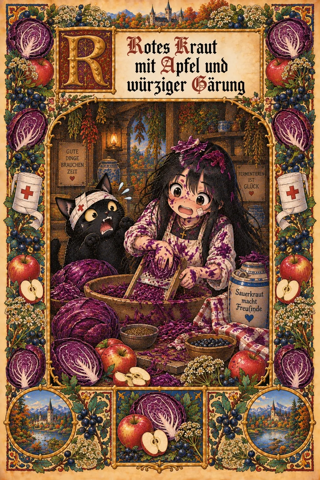 Buchmalerei zum Rezept „Rotes Sauerkraut mit Apfel“