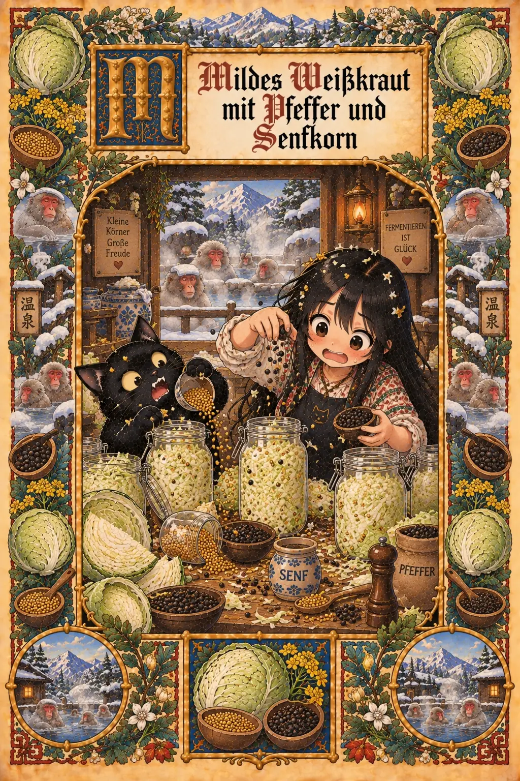 Buchmalerei zum Rezept „Mildes Weißkohl-Pfeffer-Ferment“